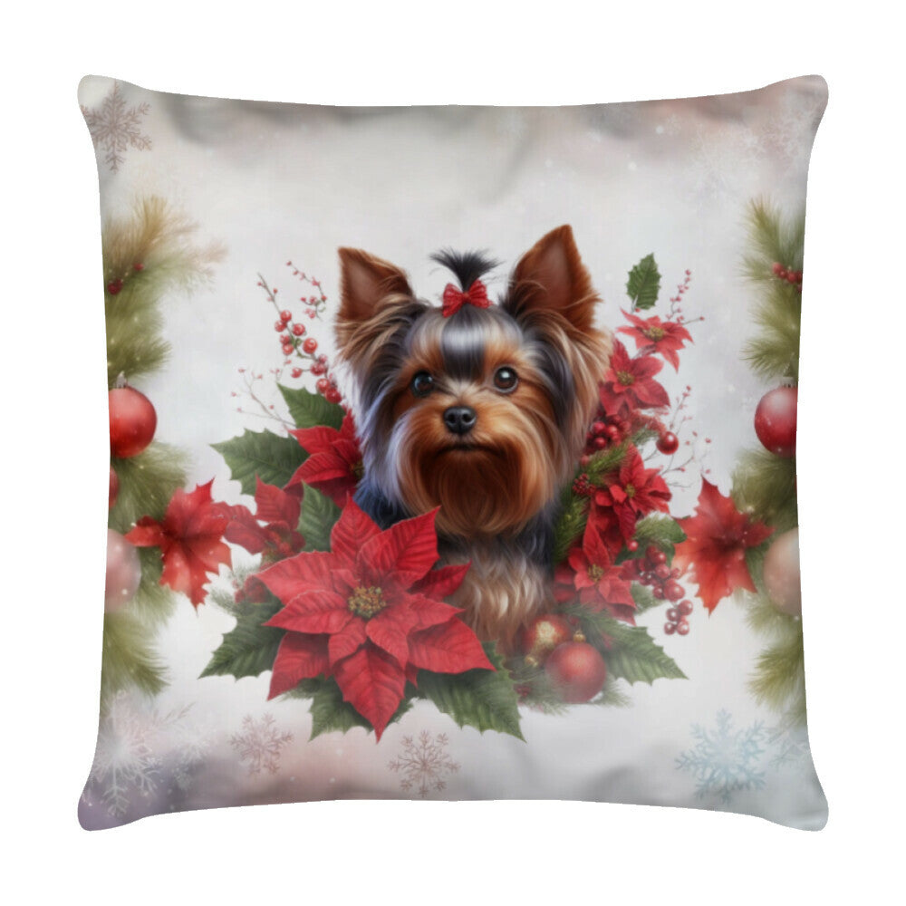 Kissen "Yorkshire Terrier - Weihnachten" Weiß – hunde-shirt.de