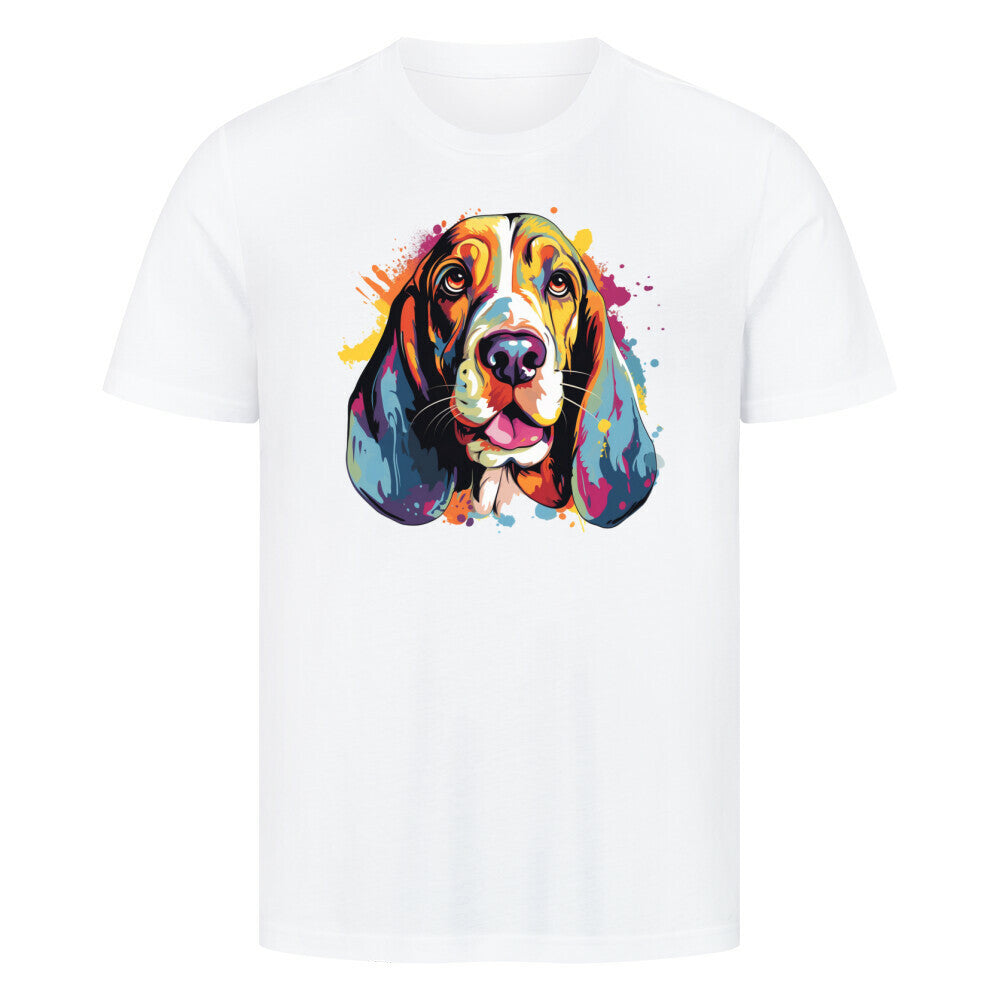 Premium T-Shirt "Basset Paint" Weiß – hunde-shirt.de
