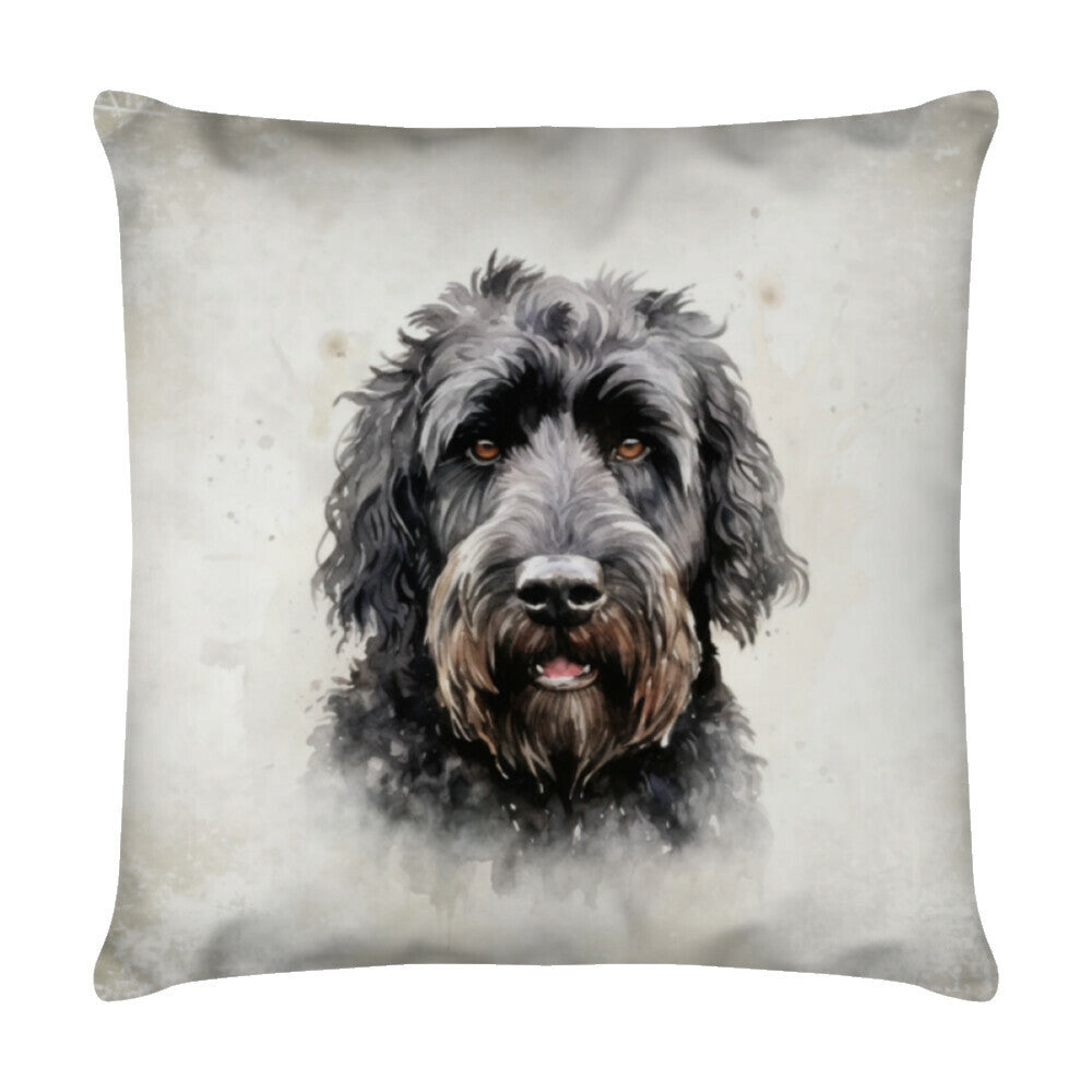 Kissen "Black Russian Terrier Portrait" Weiß – hunde-shirt.de