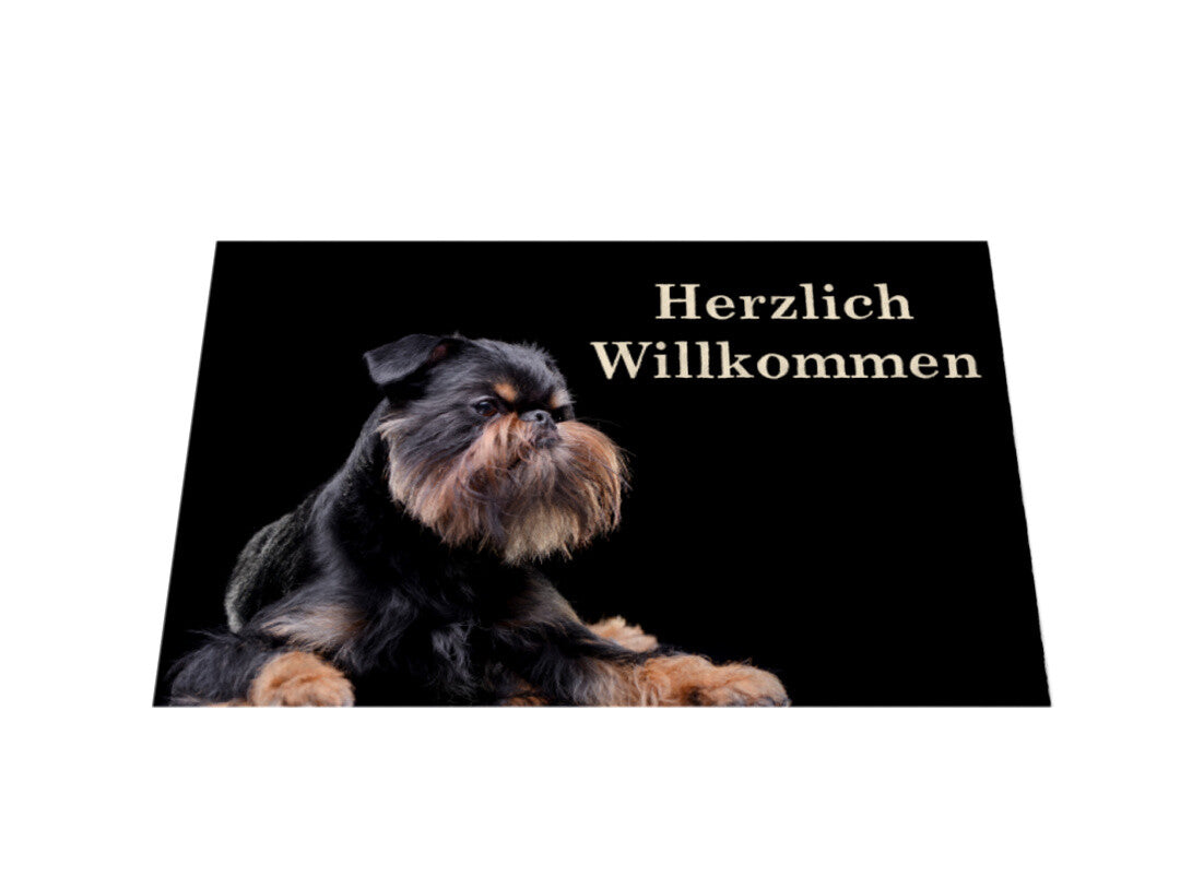 Fußmatte "Brüsseler Griffon dunkel - Herzlich Willkommen" – hunde-shirt.de