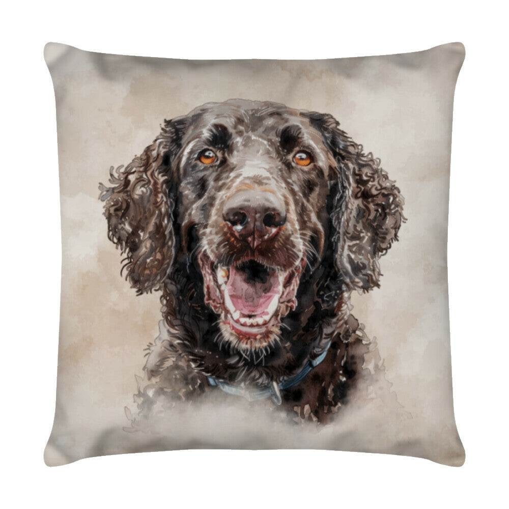 Kissen "Curly Coated Retriever Braun" Weiß – hunde-shirt.de