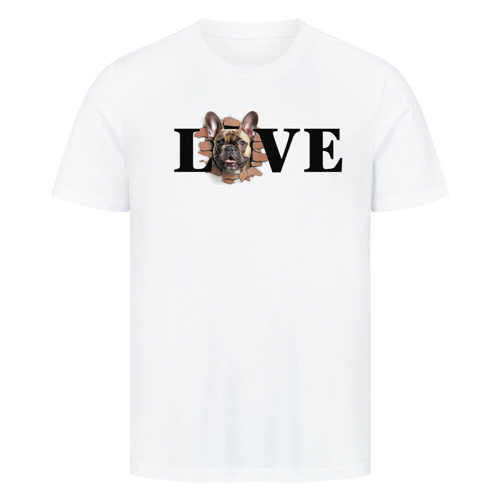 Premium T-Shirt "Frenchie braun LOVE" Weiß – hunde-shirt.de