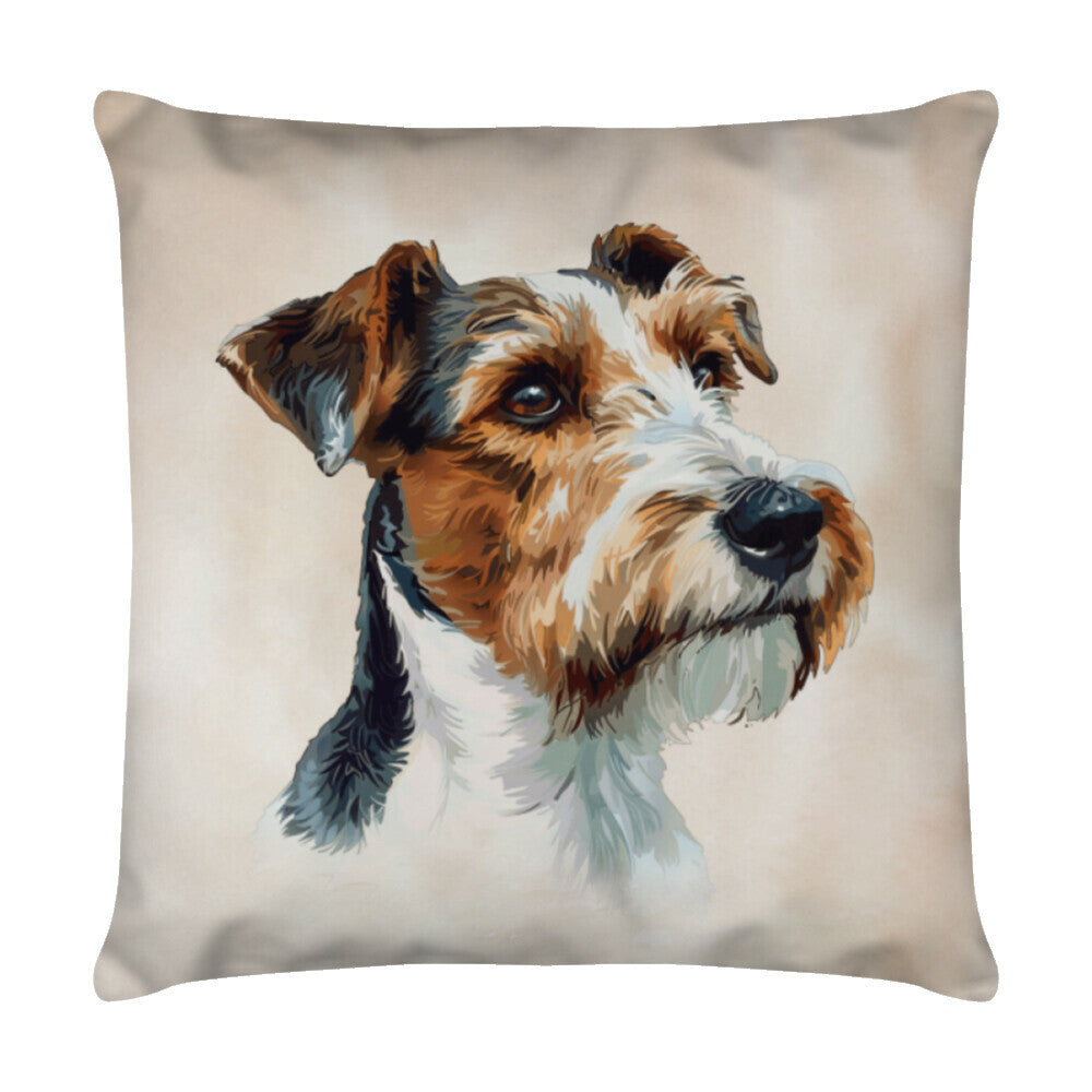 Kissen "Fox Terrier Beige" Weiß – hunde-shirt.de