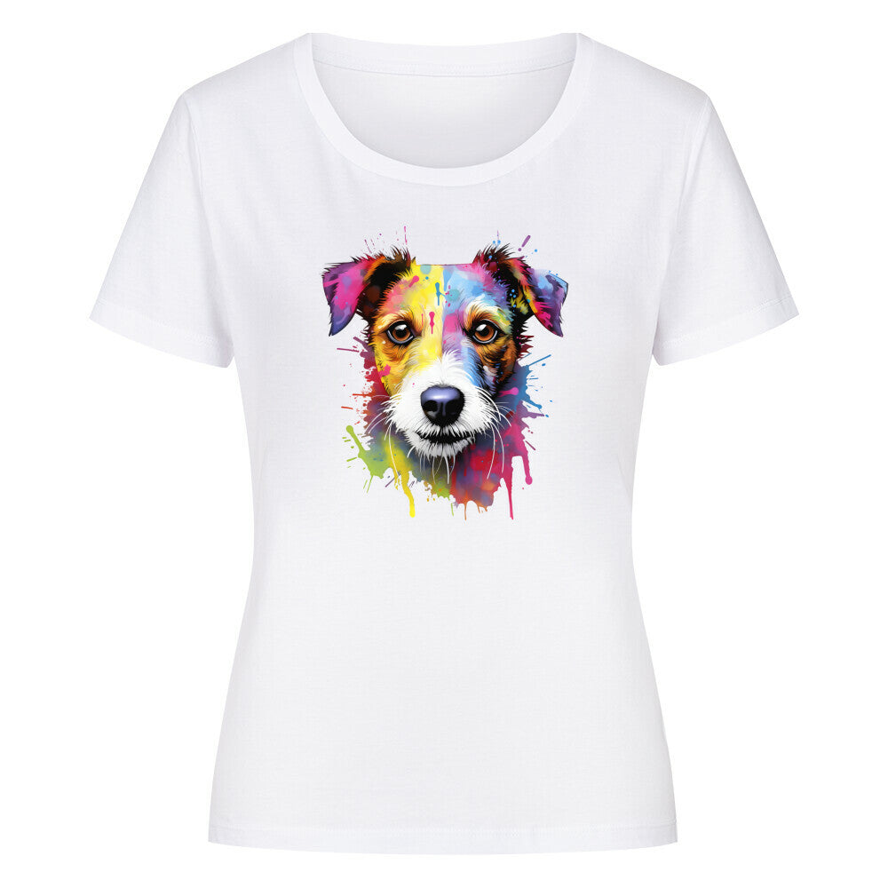 Premium Organic Damen-Shirt "Jack Russell Paint" Weiß – hunde-shirt.de