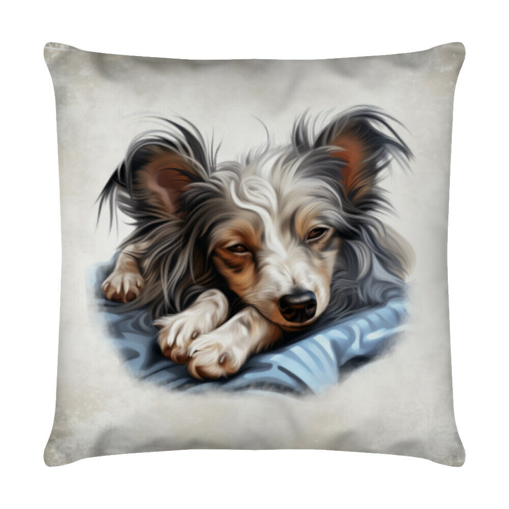 Kissen "Chinese Crested - Relax" Weiß – hunde-shirt.de