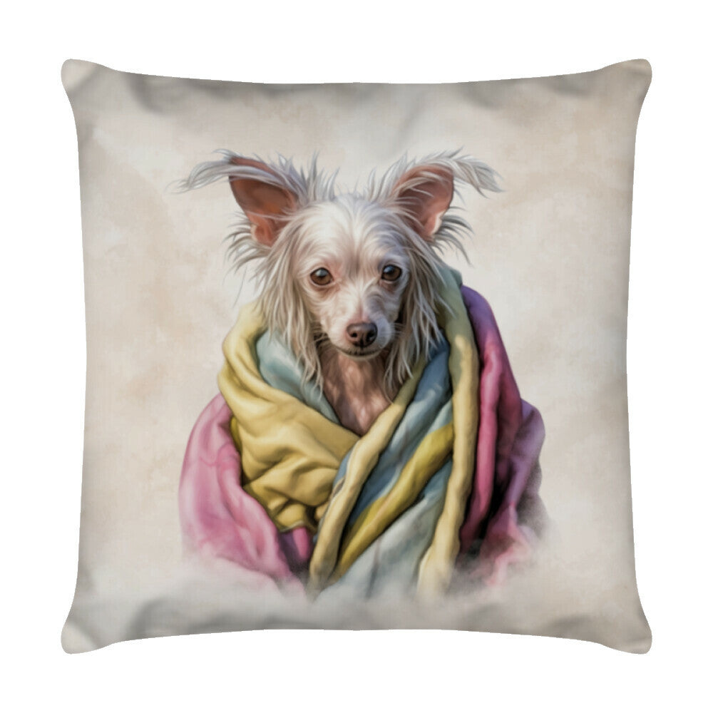 Kissen "Chinese Crested - Kuscheln" Weiß – hunde-shirt.de