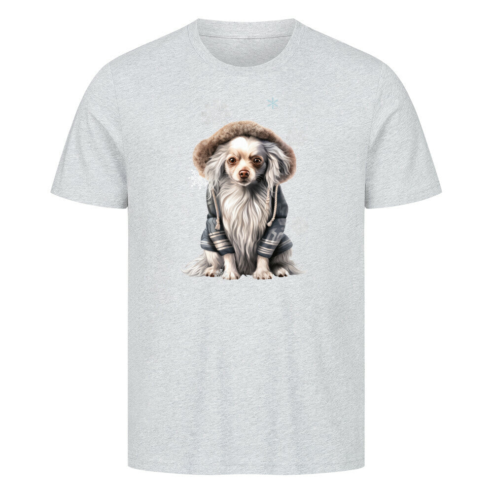 Premium T-Shirt "Chinese Crested Winter" Heather Grey – hunde-shirt.de
