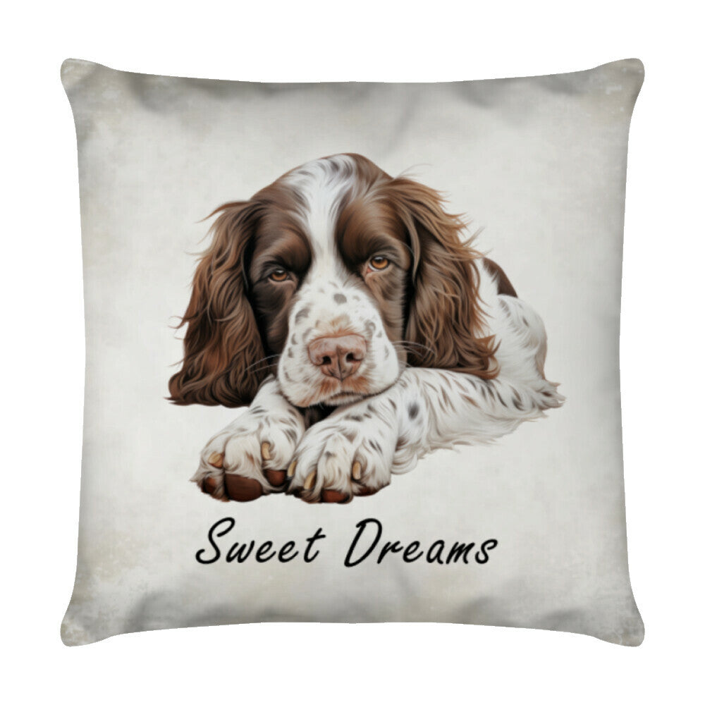 Kissen "Springer Spaniel - Sweet Dreams" Weiß – hunde-shirt.de