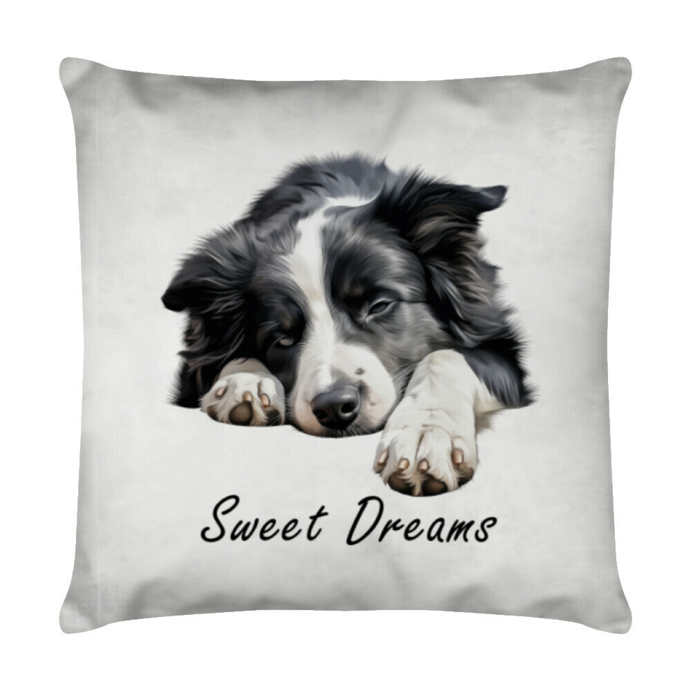 Kissen "Border Collie - Sweet Dreams" Weiß – hunde-shirt.de