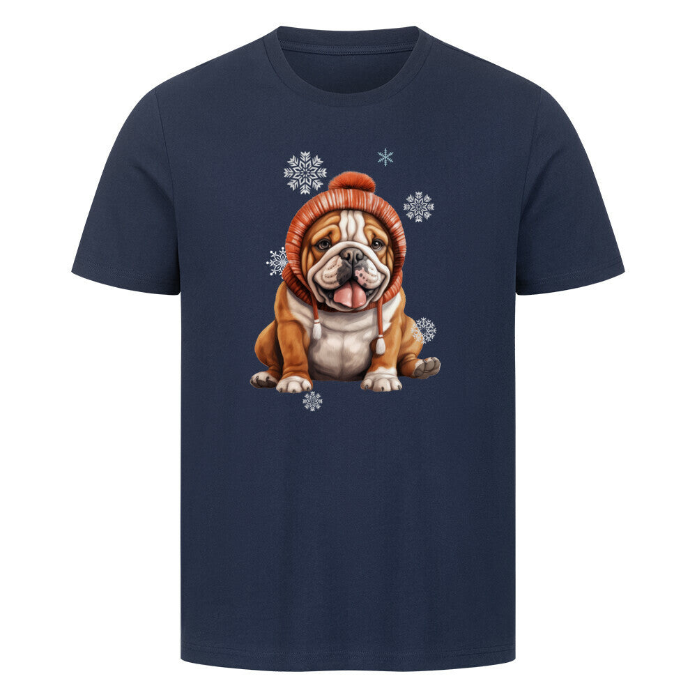 Premium T-Shirt "English Bulldog Winter Puppy" French Navy – hunde-shirt.de