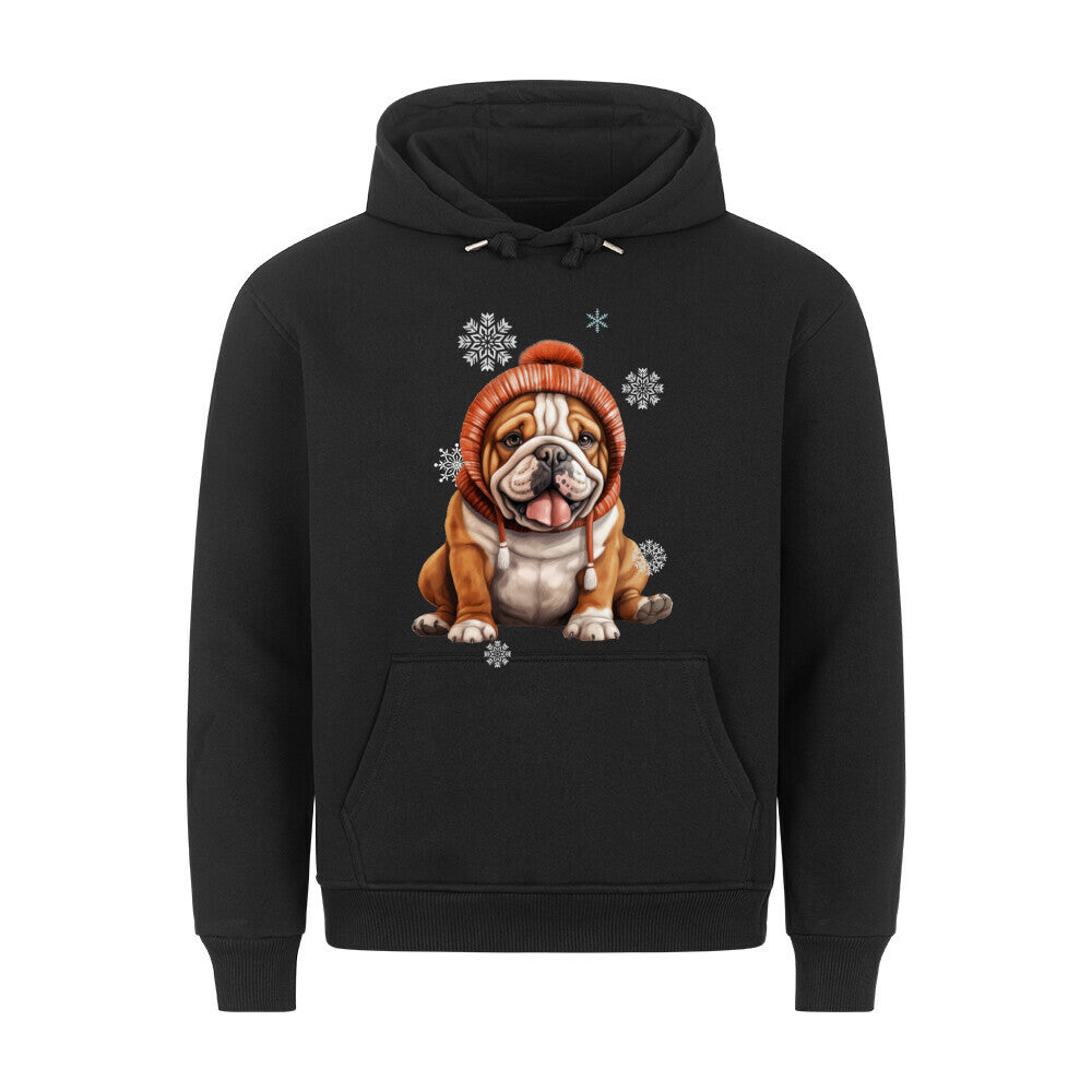 Premium Hoodie "English Bulldog Winter Puppy" Schwarz – hunde-shirt.de