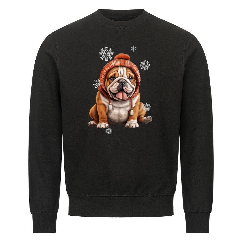 Premium Sweatshirt "English Bulldog Winter Puppy" Schwarz – hunde-shirt.de