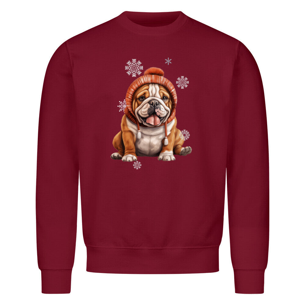 Premium Sweatshirt "English Bulldog Winter Puppy" Burgunder – hunde-shirt.de
