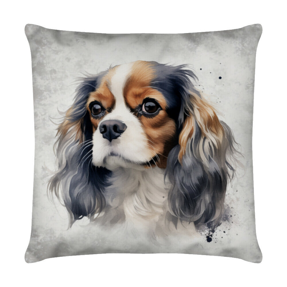 Kissen "Cavalier King Charles - Portrait grau" Weiß – hunde-shirt.de