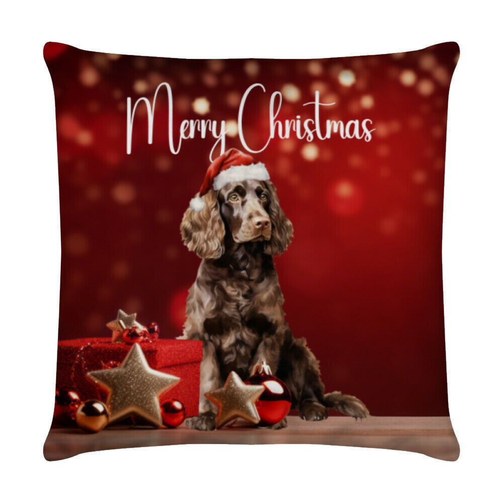 Kissen "American Water Cocker - Merry Christmas" Weiß – hunde-shirt.de
