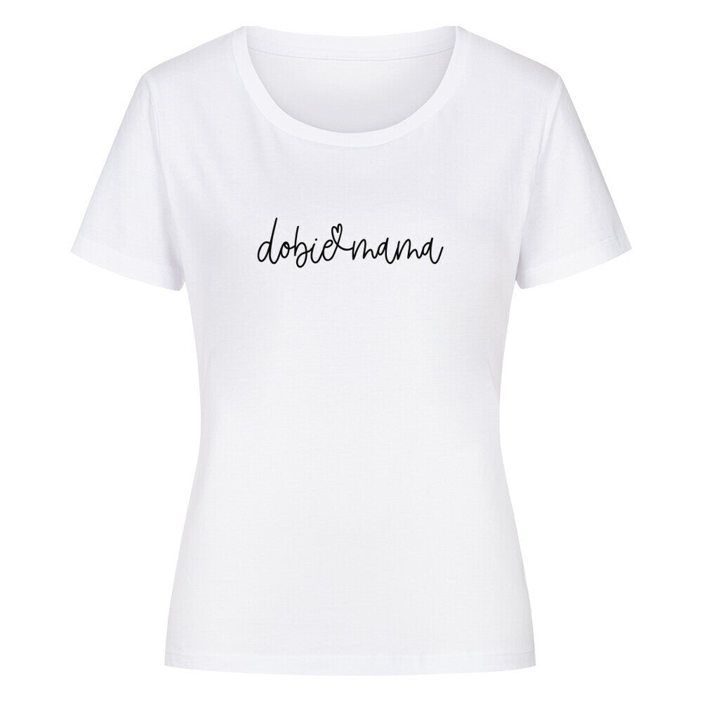Premium Organic Damen-Shirt "Dobermann dobie mama" Weiß – hunde-shirt.de