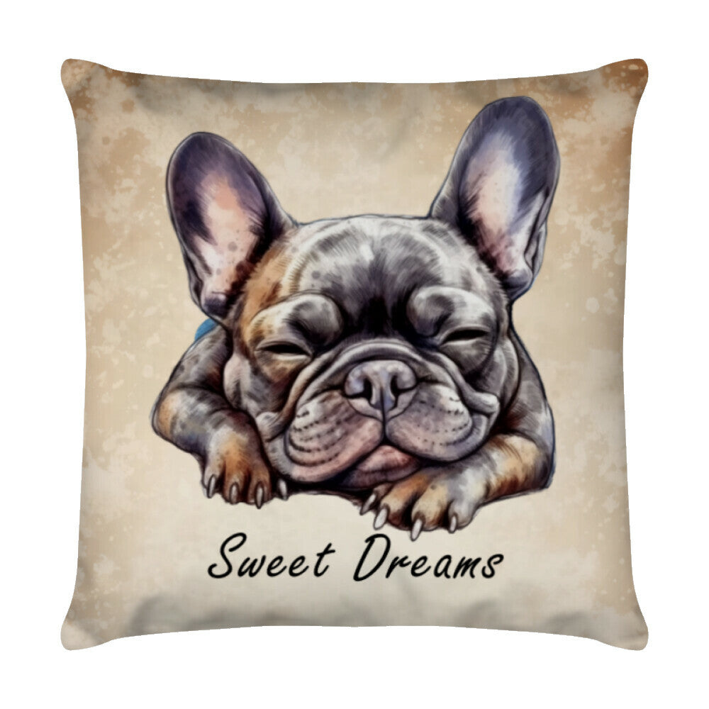 Kissen "Frenchie dunkel - Sweet Dreams" Weiß – hunde-shirt.de