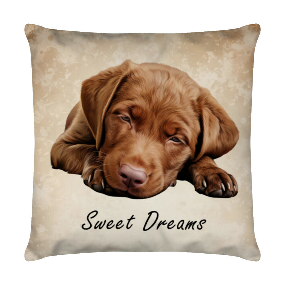 Kissen "Chesapeake Bay Puppy dunkel - Sweet Dreams" Weiß – hunde-shirt.de
