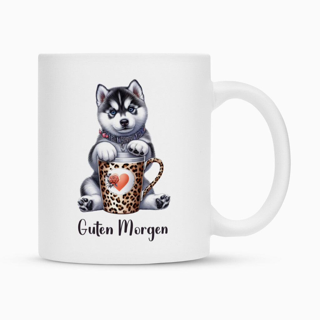 Tasse "Husky - Guten Morgen" Weiß – hunde-shirt.de