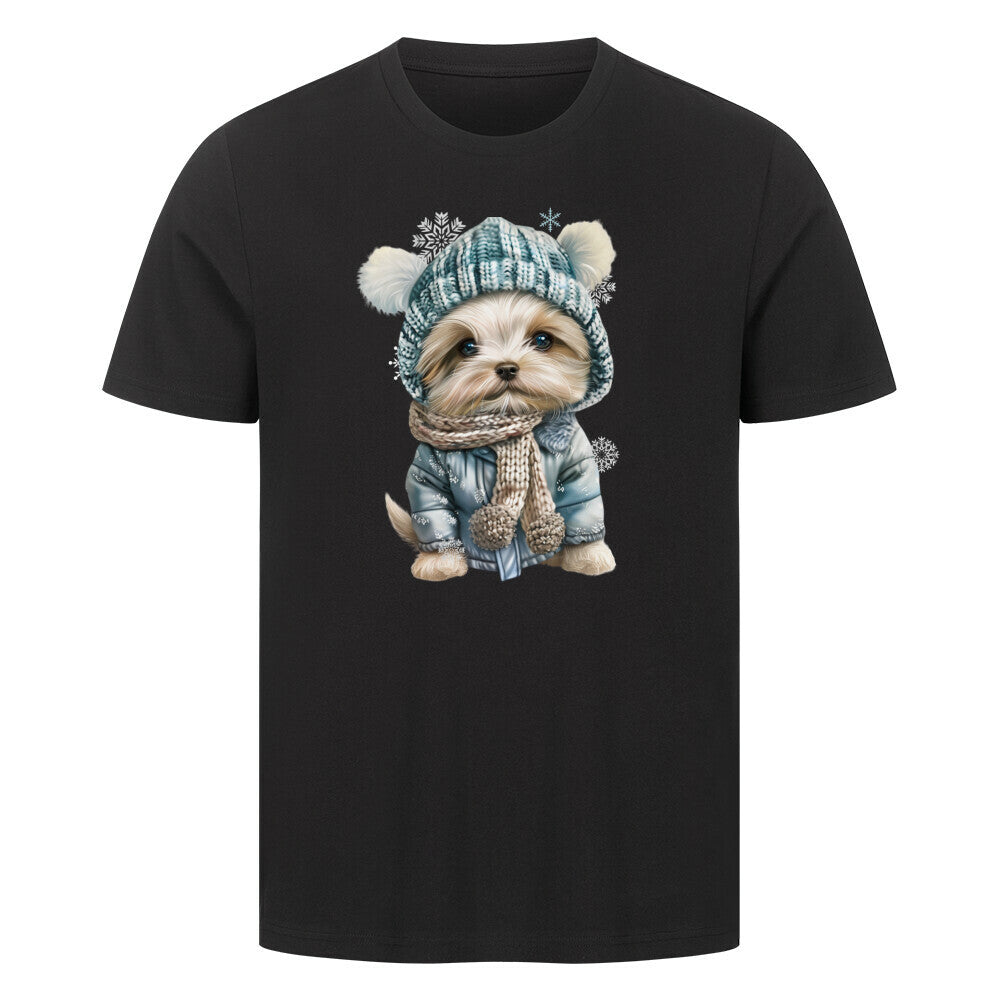 Premium T-Shirt "Maltipoo Winter" Schwarz – hunde-shirt.de