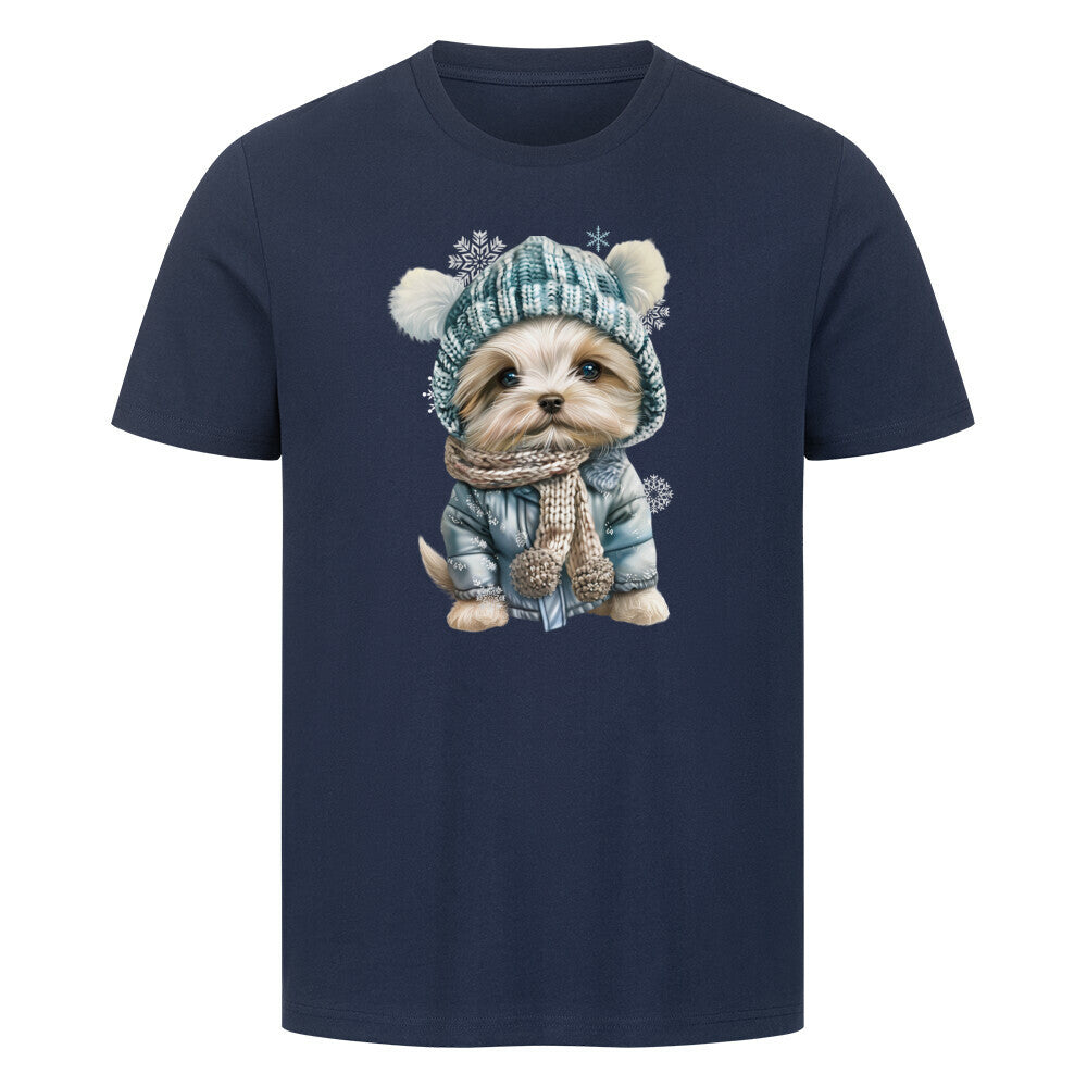 Premium T-Shirt "Maltipoo Winter" French Navy – hunde-shirt.de
