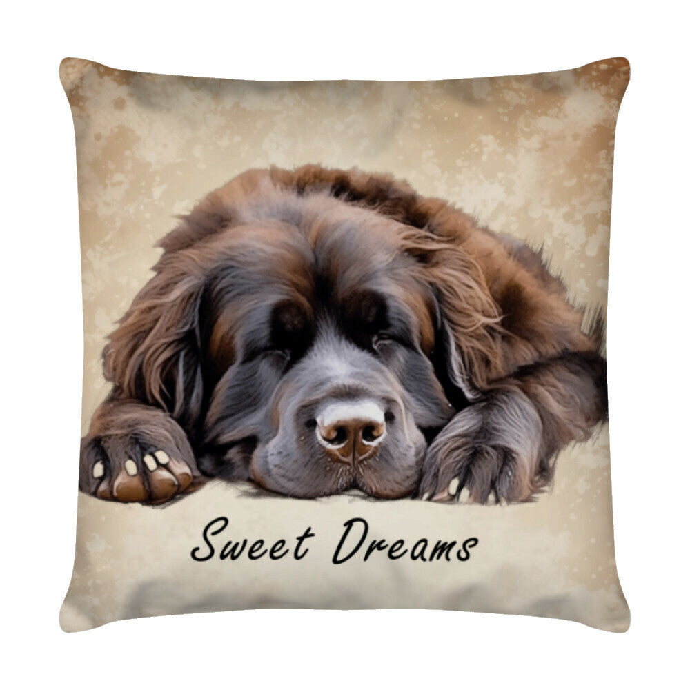 Kissen "Neufundländer braun - Sweet Dreams" Weiß – hunde-shirt.de