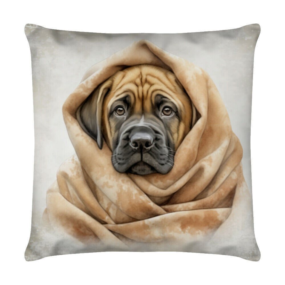 Kissen "English Mastiff Puppy - Kuscheln" Weiß – hunde-shirt.de
