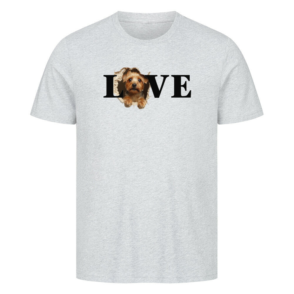 Premium T-Shirt "Norfolk Terrier - LOVE" Heather Grey – hunde-shirt.de