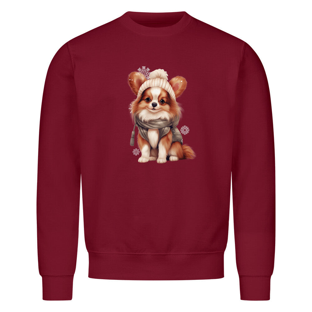 Premium Sweatshirt "Papillon -Winter" Burgunder – hunde-shirt.de