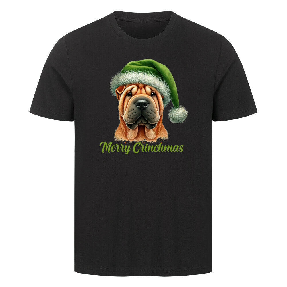 Premium T-Shirt "Shar Pei - Merry Grinchmas" Schwarz – hunde-shirt.de