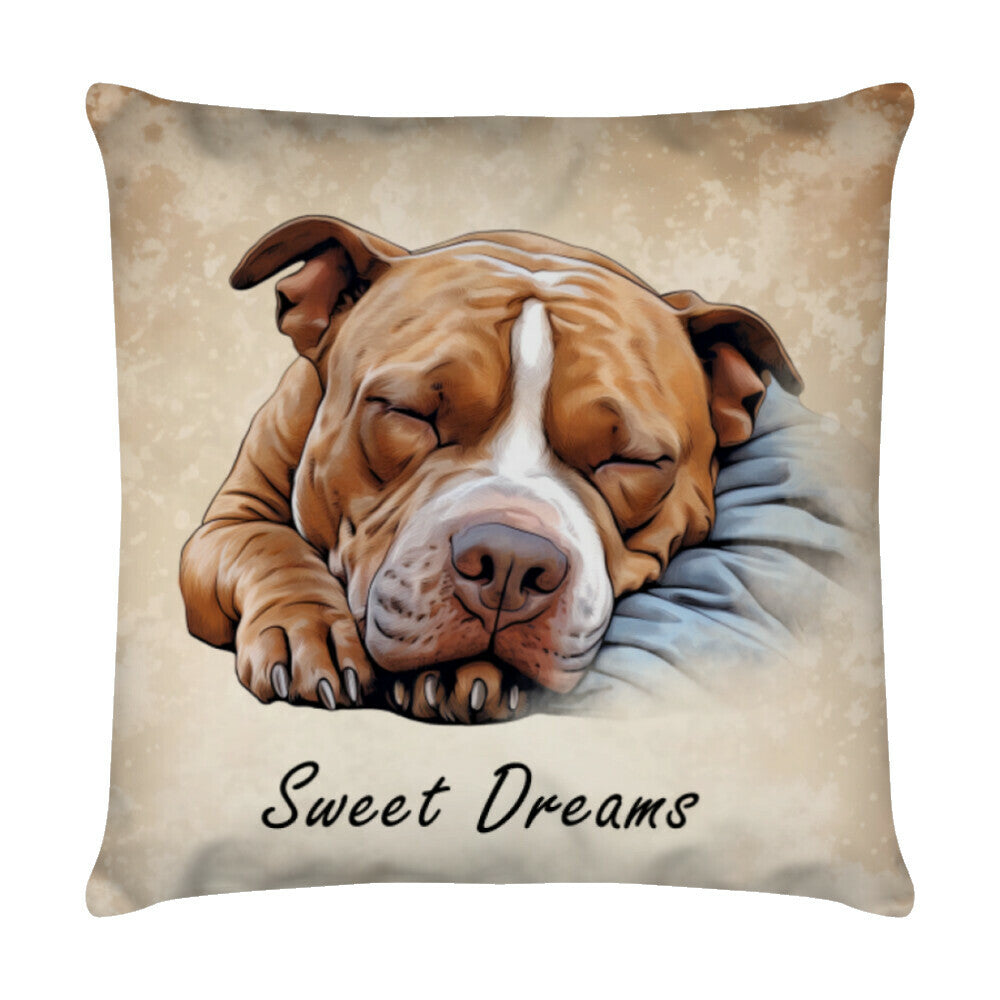 Kissen "Pit Bull ( hellbraun ) - Sweet Dreams" Weiß – hunde-shirt.de