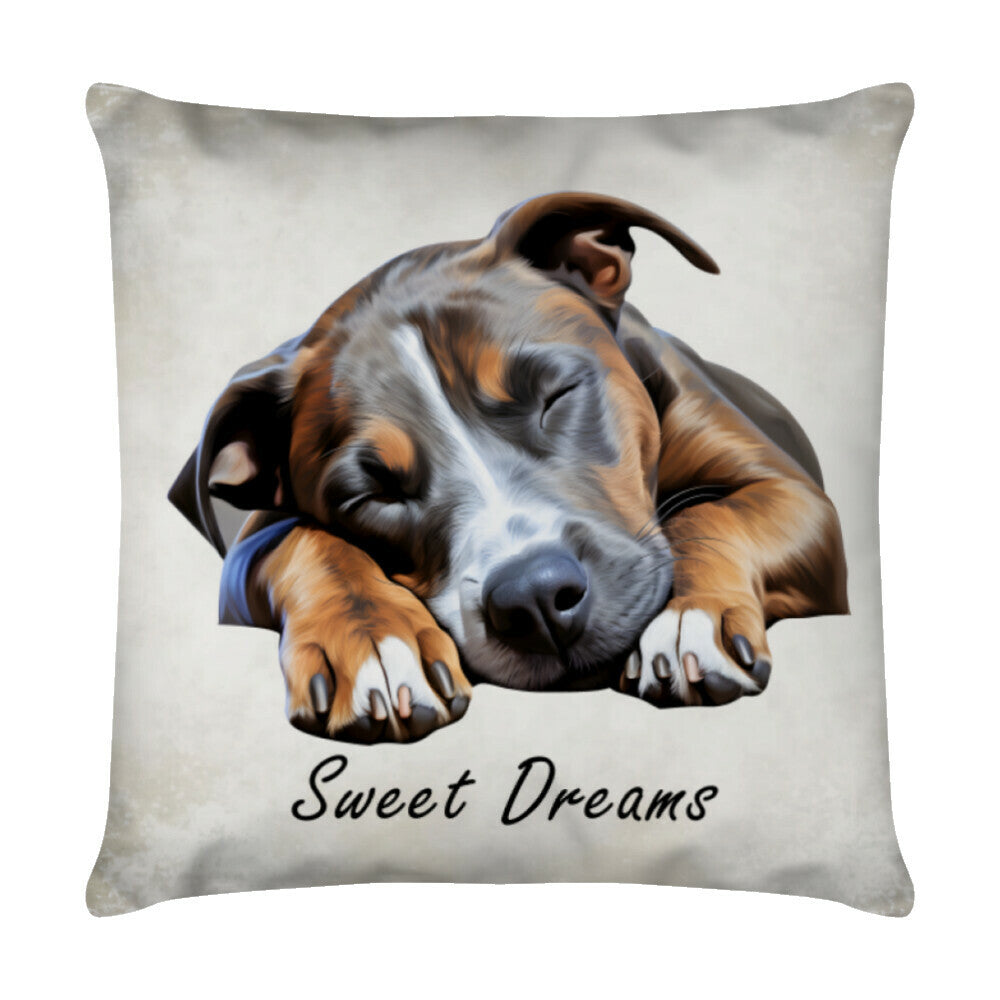 Kissen "Staffordshire Bull Terrier - Sweet Dreams 2" Weiß – hunde-shirt.de