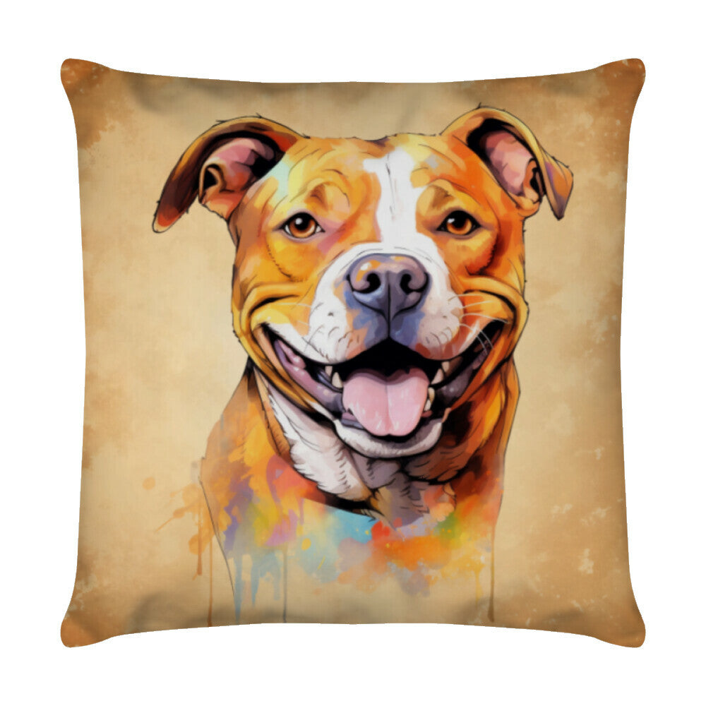 Kissen "Staffordshire Bull Terrier - Blick" Weiß – hunde-shirt.de