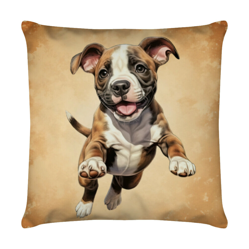 Kissen "AmStaff Puppy - Jump" Weiß – hunde-shirt.de