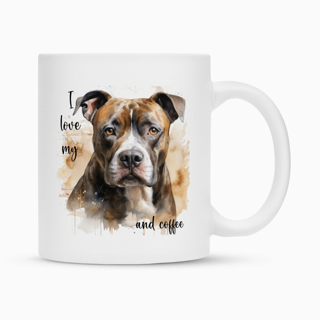 Tasse "AmStaff ( dunkelbraun ) - I love..." Weiß – hunde-shirt.de