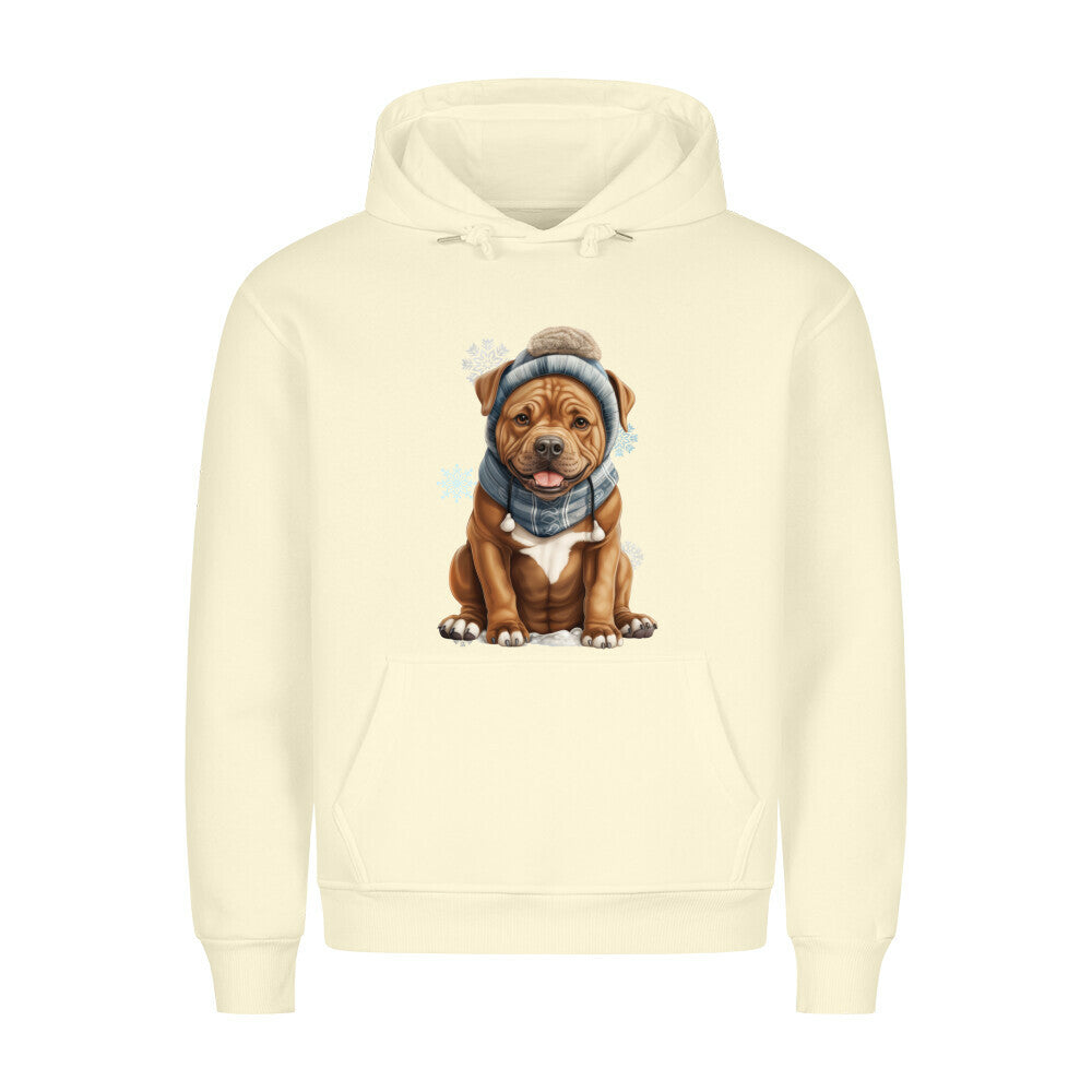 Premium Hoodie "Staffordshire Bull Terrier - Winterbub" Beige – hunde-shirt.de