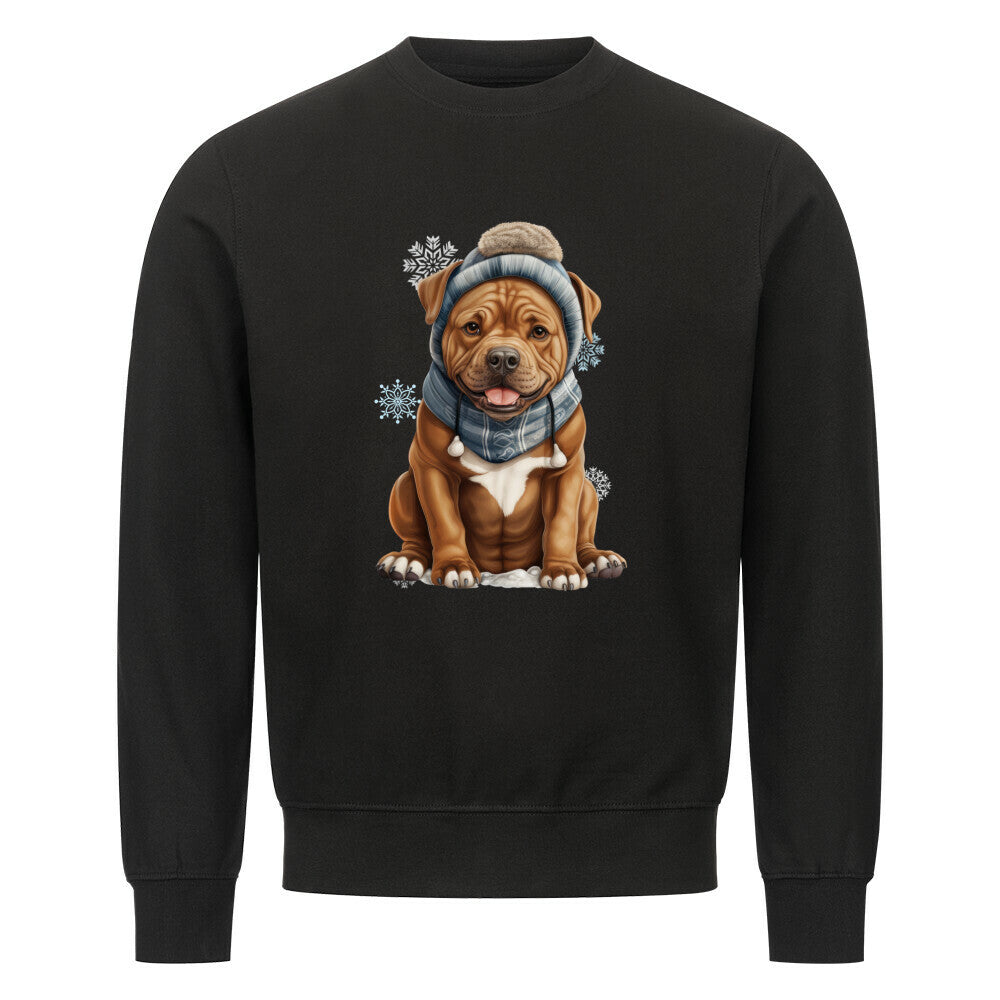 Premium Sweatshirt "Staffordshire Bull Terrier - Winterbub" Schwarz – hunde-shirt.de
