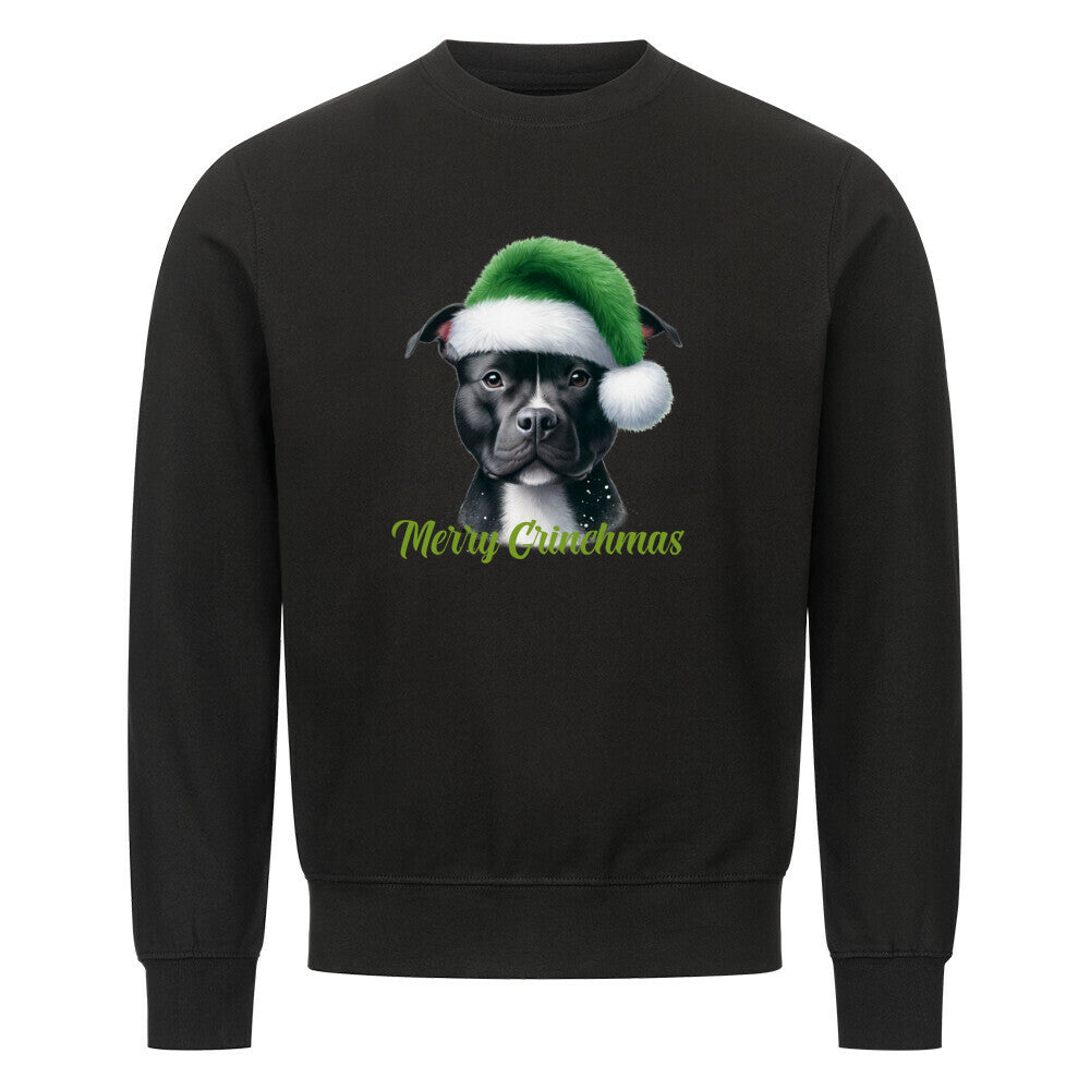 Premium Sweatshirt "Staffordshire Bull Terrier - Merry Grinchmas" Schwarz – hunde-shirt.de