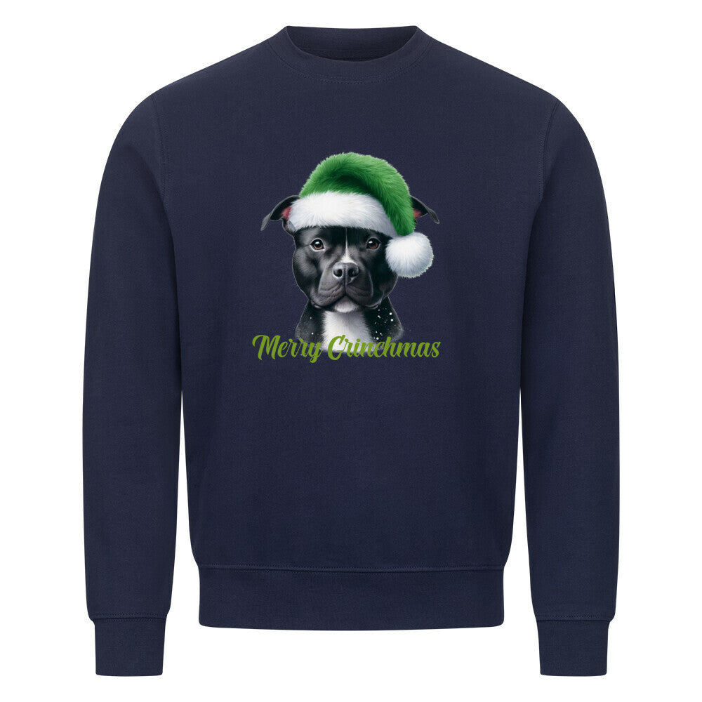 Premium Sweatshirt "Staffordshire Bull Terrier - Merry Grinchmas" Navy Blue – hunde-shirt.de