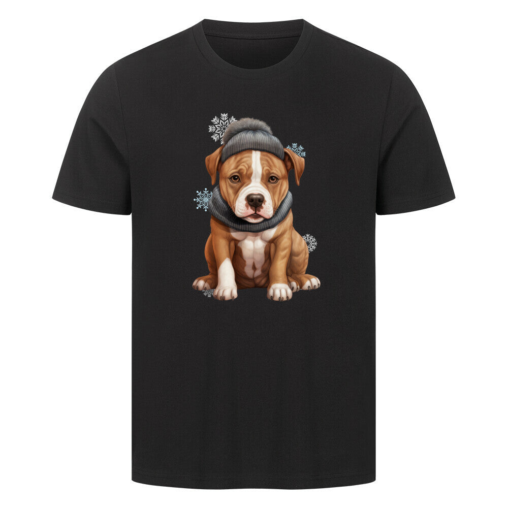 Premium T-Shirt "AmStaff - Winterbub" Schwarz – hunde-shirt.de