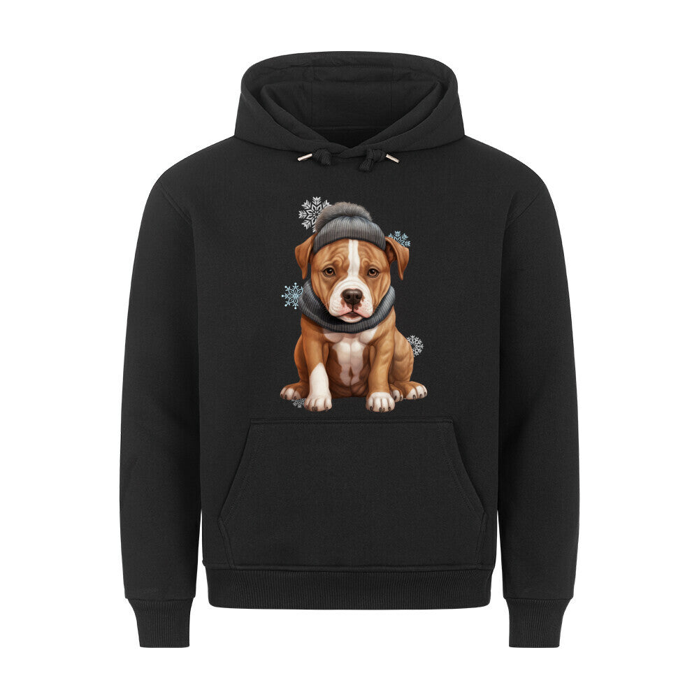 Premium Hoodie "AmStaff - Winterbub" Schwarz – hunde-shirt.de