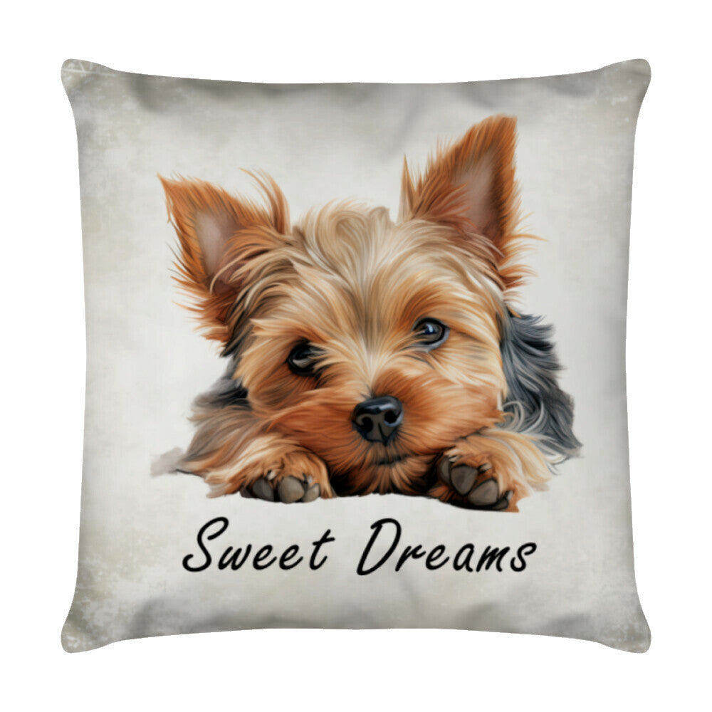 Kissen "Yorkshire - Sweet Dreams 2" Weiß – hunde-shirt.de