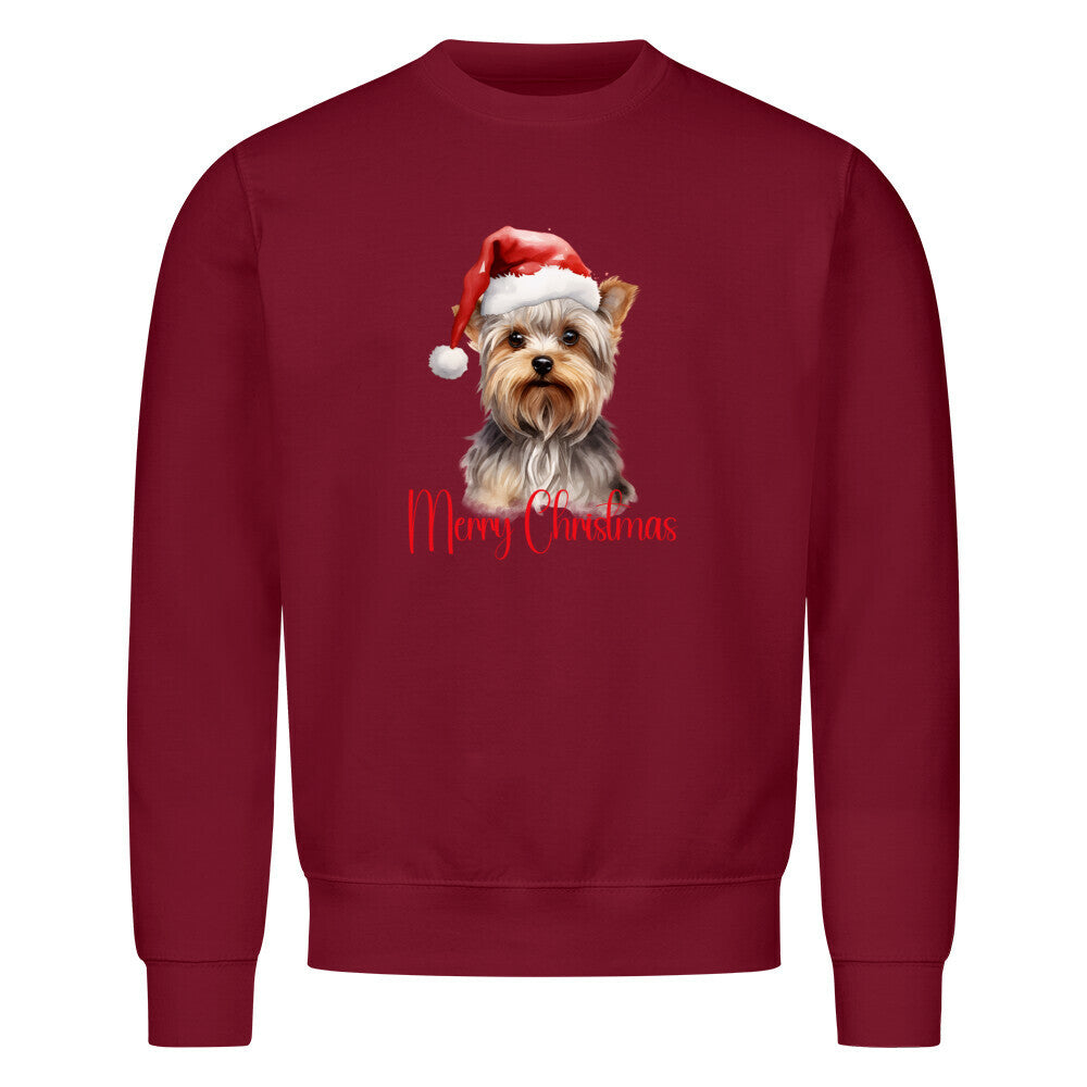 Premium Sweatshirt "Yorkshire Terrier - Merry Christmas" Burgunder – hunde-shirt.de