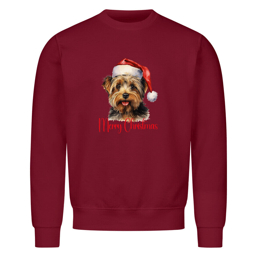 Premium Sweatshirt "Yorkie - Merry Christmas 2" Burgunder – hunde-shirt.de