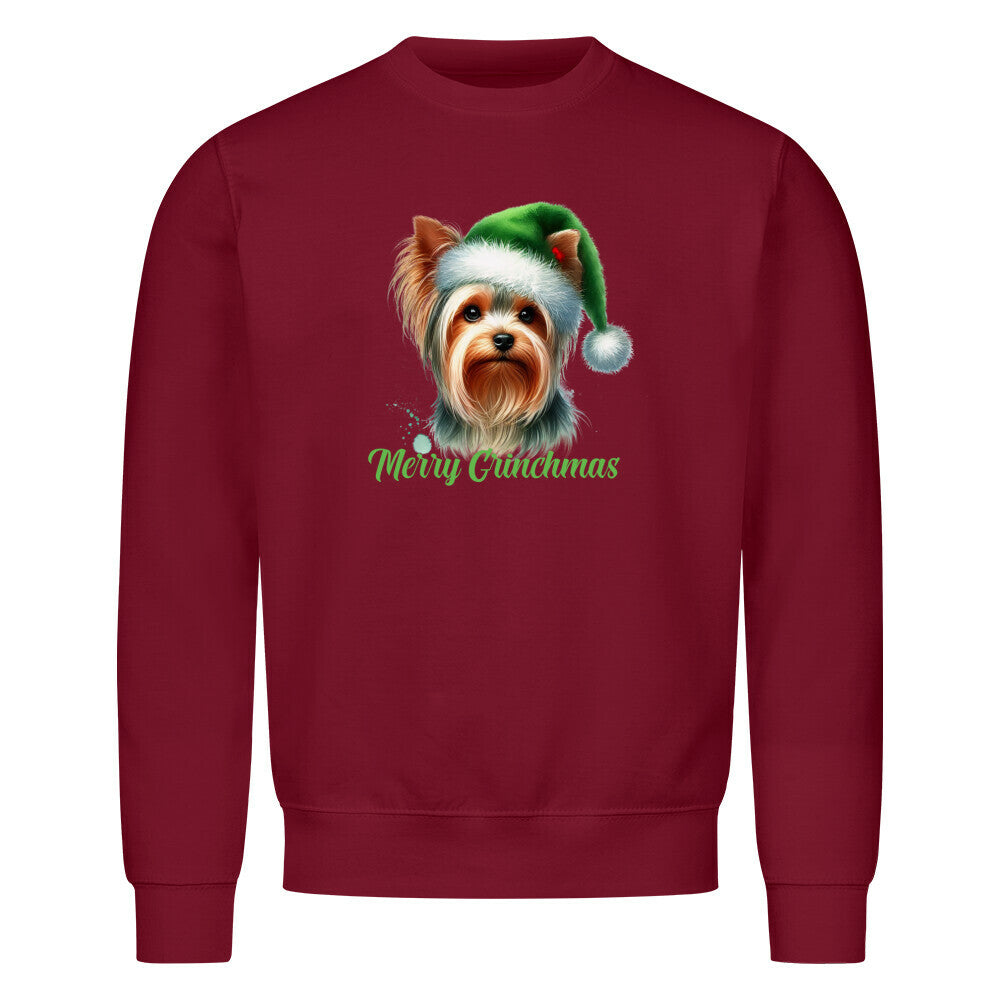 Premium Sweatshirt "Yorkshire Terrier - Merry Grinchmas" Burgunder – hunde-shirt.de