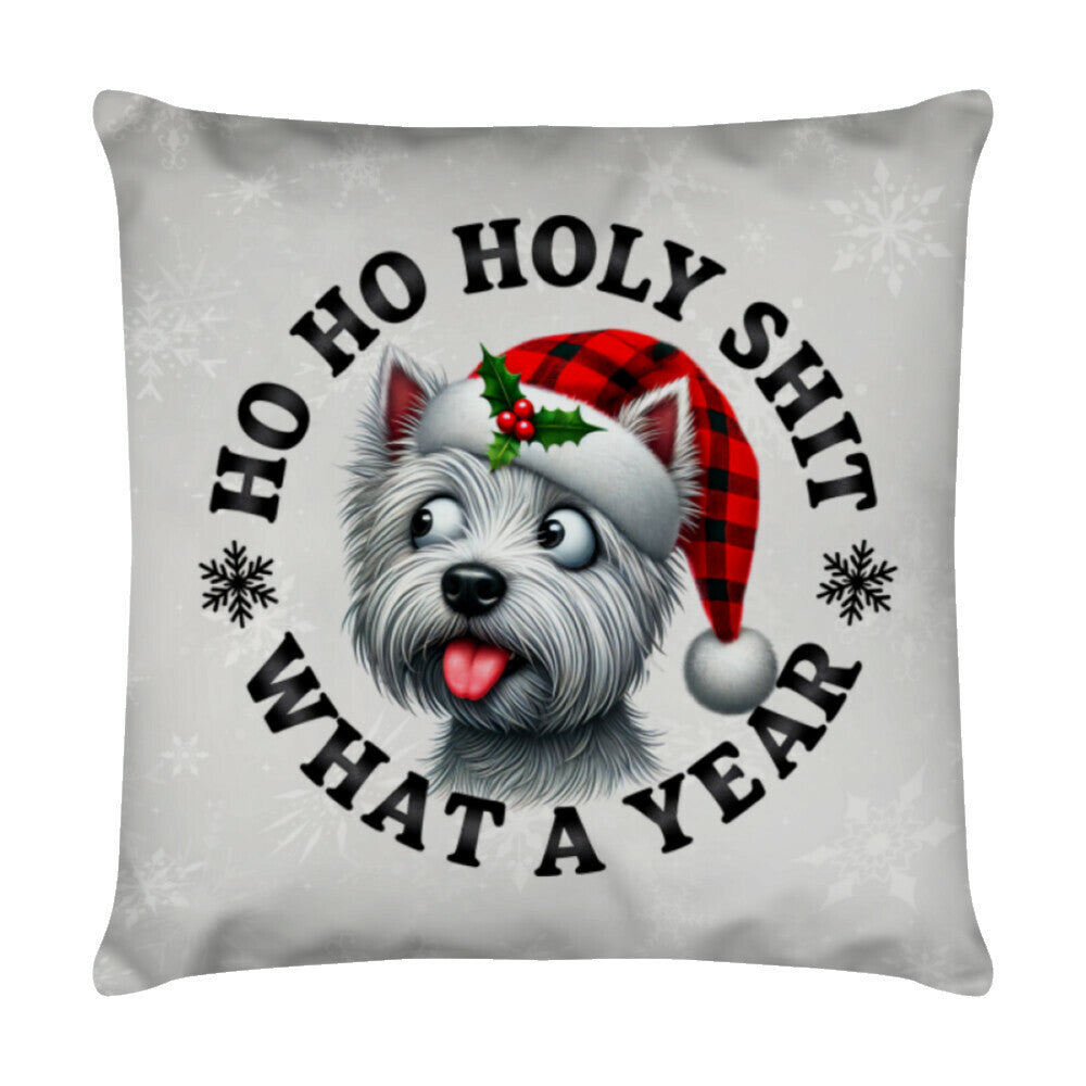Kissen "Westie - HO HO..." Weiß – hunde-shirt.de