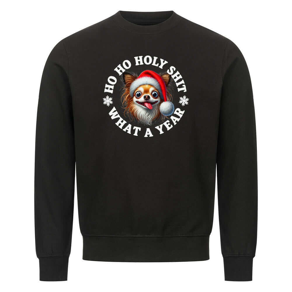 Premium Sweatshirt "Chihuahua Langhaar - HO HO..." Schwarz – hunde-shirt.de