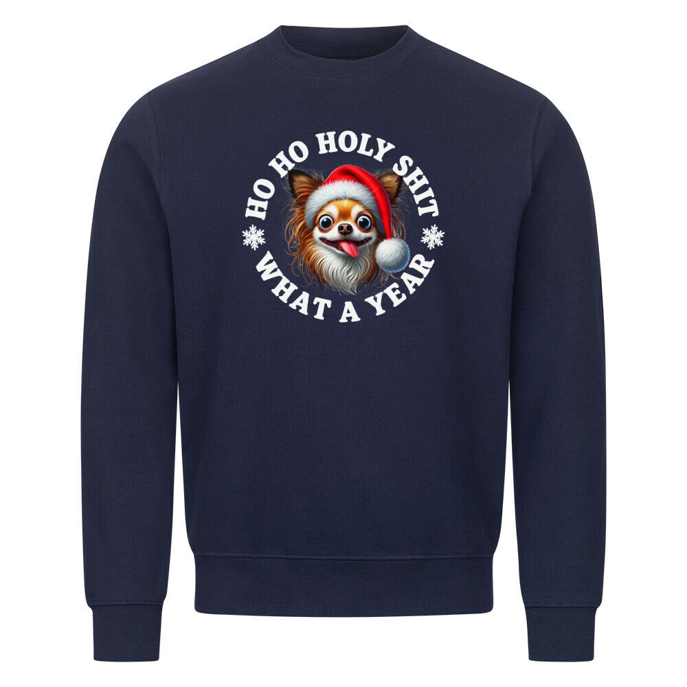 Premium Sweatshirt "Chihuahua Langhaar - HO HO..." Navy Blue – hunde-shirt.de