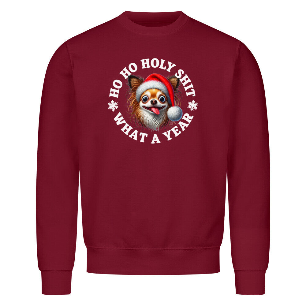 Premium Sweatshirt "Chihuahua Langhaar - HO HO..." Burgunder – hunde-shirt.de