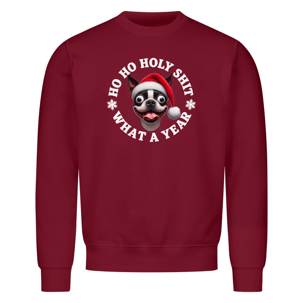 Premium Sweatshirt "Boston Terrier - HO HO..." Burgunder – hunde-shirt.de